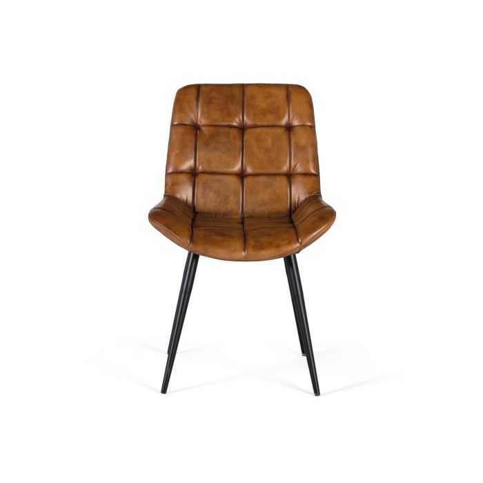 GINER Y COLOMER - Chaise de salle à manger en cuir naturel marron, capitonné sans boutons, pieds en acier tubulaire noir 1