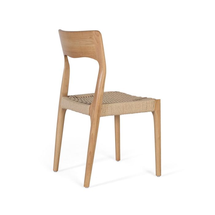 GINER Y COLOMER - Lot de 2 chaises en bois de caoutchouc teinté naturel avec dossier haut et assise en corde artisanale crue - Design élégant et fonctionnel 3
