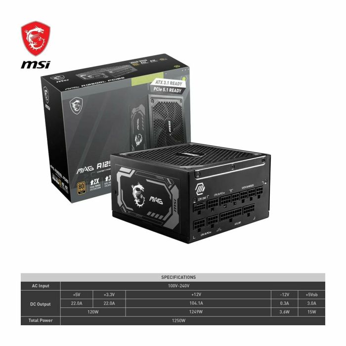 Bloc d’Alimentation MSI 306-7ZP9A11-CE0 1200 W ATX 80 Plus Gold 9 Bloc d’Alimentation MSI 306-7ZP9A11-CE0 1200 W ATX 80 Plus Gold 9