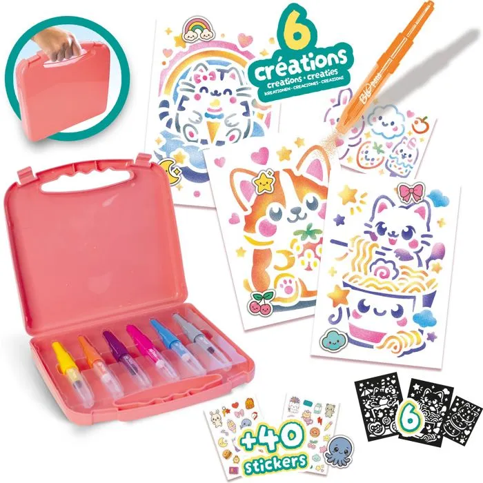 Lansay Blopens Mallette Créative Kawaii - Jeu de Dessin à Effet Aérographe avec Pochoirs Réutilisables - Pour Enfants Dès 5 Ans Lansay Blopens Mallette Créative Kawaii - Jeu de Dessin à Effet Aérographe avec Pochoirs Réutilisables - Pour Enfants Dès 5 Ans