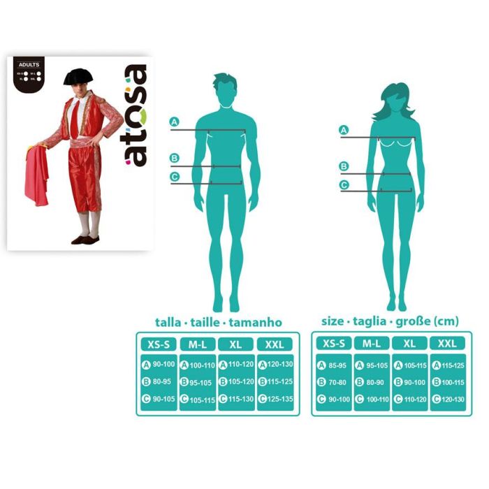 Déguisement de Torero Rouge Adulte Homme, 5 Pièces (Montera, Veste, Chemise, Pantalon, Ceinture, Cravate) Taille XXL en Polyester