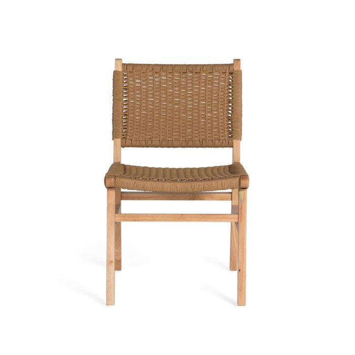GINER Y COLOMER - Lot de 2 chaises en bois de caoutchouc avec assise en fibre synthétique tressée - Design contemporain - Couleur naturelle - 86 x 57 x 50 cm 1