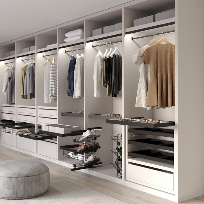 Emuca Lot de 2 rails de penderie Luxe de 1,15 m de long avec supports, Aluminium et Plastique, Peint en noir texturé 2