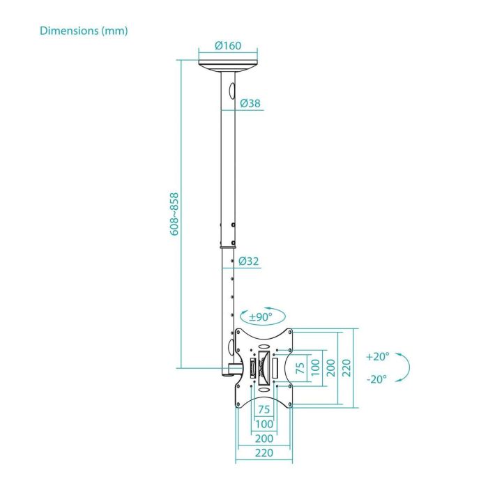 Support de plafond TooQ LPCE2301TSLI-B 30 Kg 2 Support de plafond TooQ LPCE2301TSLI-B 30 Kg 2