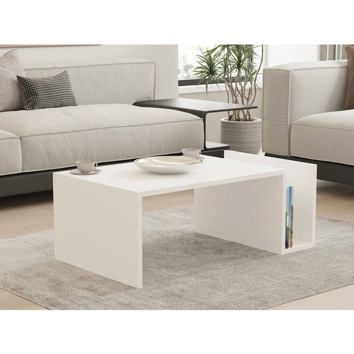 MEMO Table basse blanche avec plateau relevable et rangement intégré, dimensions 86.8 x 32.4 x 50 cm, panneaux 18 mm, étagère 15 cm MEMO Table basse blanche avec plateau relevable et rangement intégré, dimensions 86.8 x 32.4 x 50 cm, panneaux 18 mm, étagère 15 cm