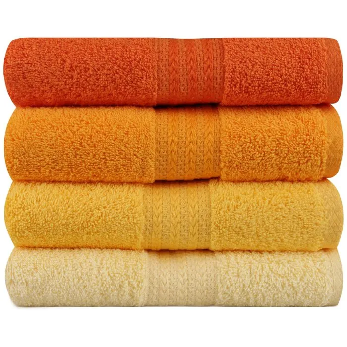 Set de 4 Serviettes de Main en Coton 100% - 50 x 90 cm - Jaune Vif - Douces et Absorbantes