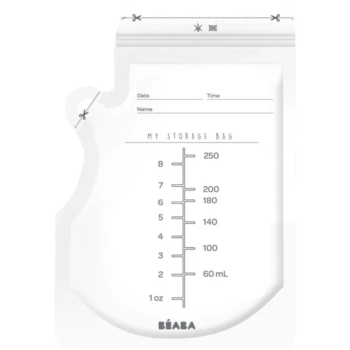BEABA - 50 Sachets de conservation pour lait maternel 250 ml, prêts à l'emploi, sans BPA, avec fermeture zip BEABA - 50 Sachets de conservation pour lait maternel 250 ml, prêts à l'emploi, sans BPA, avec fermeture zip