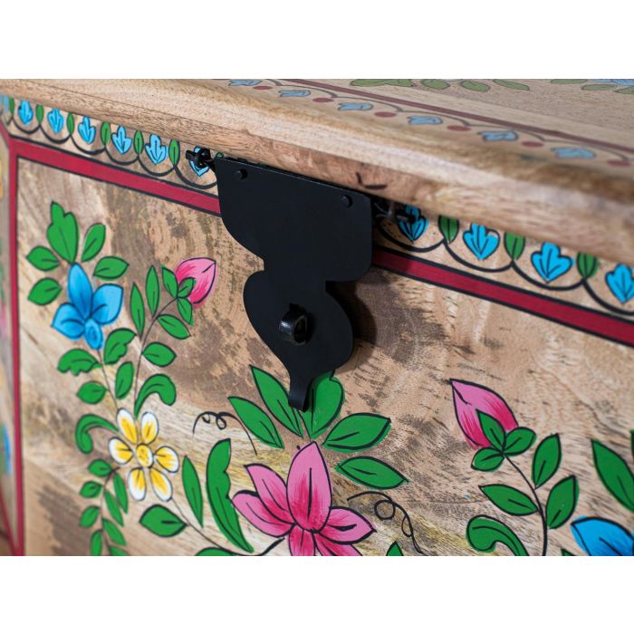 GINER Y COLOMER Coffre en bois de manguier peint à la main, coffre de rangement décoratif avec couvercle - Dimensions intérieures : 35 x 87 x 41 cm 4