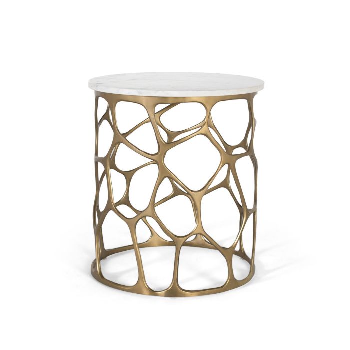 GINER Y COLOMER - Table basse ronde en marbre blanc et aluminium doré, base en métal tissé, fabriquée à la main 0 GINER Y COLOMER - Table basse ronde en marbre blanc et aluminium doré, base en métal tissé, fabriquée à la main 0