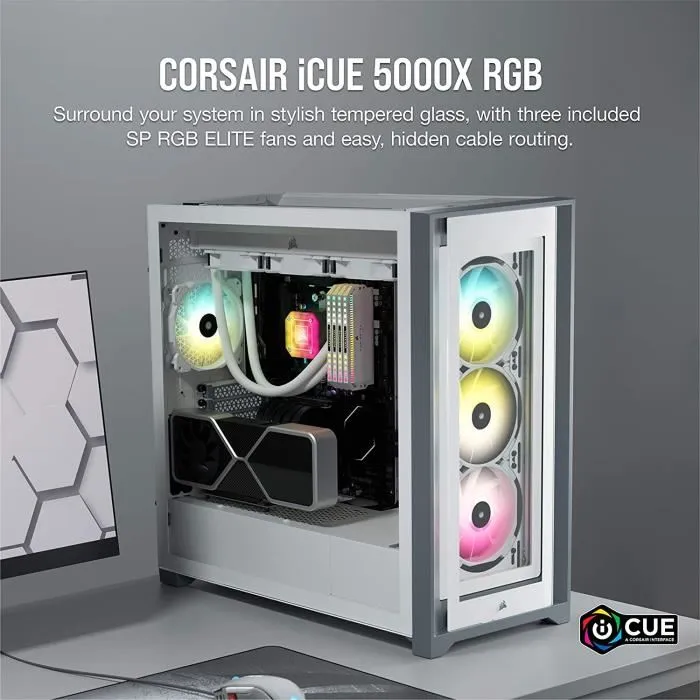 Corsair CC-9011213-WW Boîtier PC iCUE 5000X RGB ATX Mi-Tour Verre Trempé Blanc 1 Corsair CC-9011213-WW Boîtier PC iCUE 5000X RGB ATX Mi-Tour Verre Trempé Blanc 1