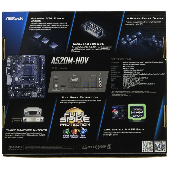 Carte Mère ASRock A520M-HDV AMD A520 1 Carte Mère ASRock A520M-HDV AMD A520 1