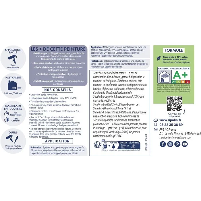 Ripolin - Peinture pour Meubles & Objets Blanc Satiné 0.5L - Relooking Intérieur et Extérieur Sans Sous-Couche Ripolin - Peinture pour Meubles & Objets Blanc Satiné 0.5L - Relooking Intérieur et Extérieur Sans Sous-Couche