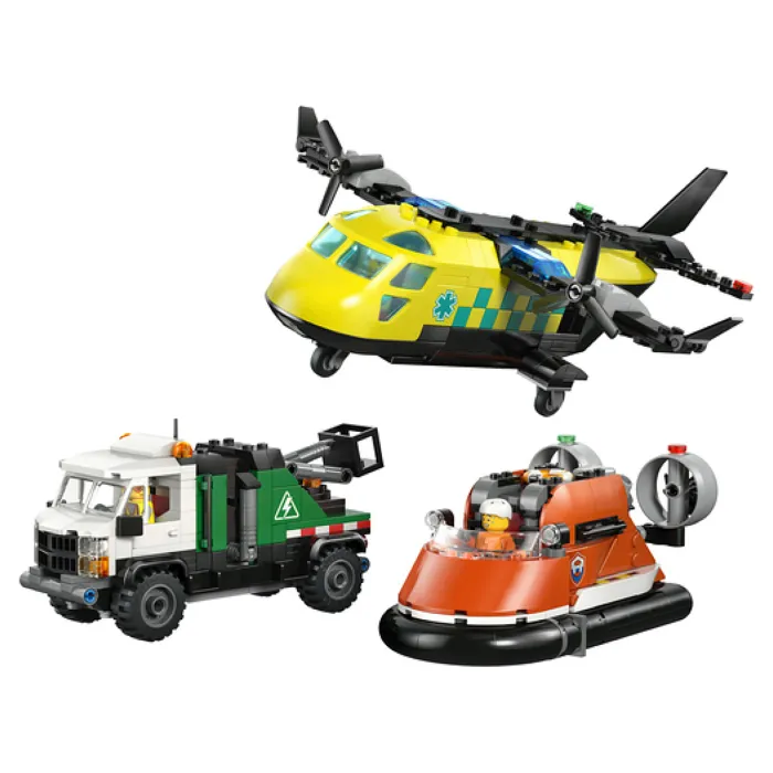LEGO City 3-en-1 Avion, Camion d'Assistance et Aéroglisseur Modulable Jouet de Construction 60505
