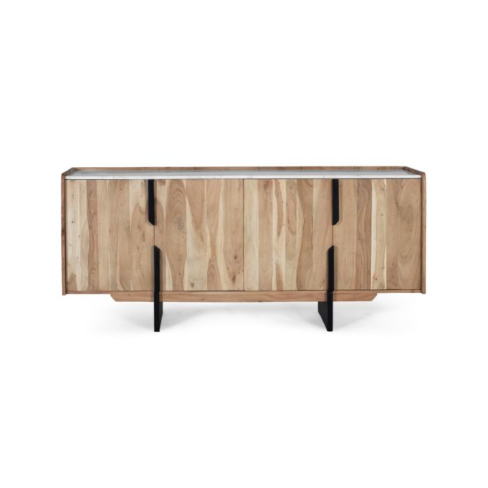 GINER Y COLOMER - Buffet contemporain en bois d'acacia avec plateau en marbre blanc, structure naturelle et pattes noires - Dimensions : Porte 56x44cm 0 GINER Y COLOMER - Buffet contemporain en bois d'acacia avec plateau en marbre blanc, structure naturelle et pattes noires - Dimensions : Porte 56x44cm 0