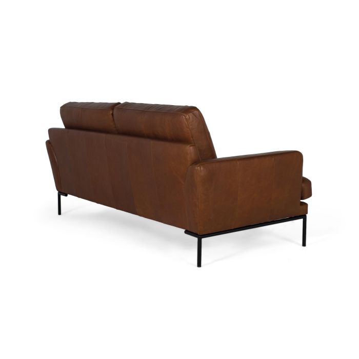 Giner y Colomer - Canapé 3 places en cuir véritable, style vintage avec capitonnage et pieds en métal bronze - Marron (L200 x P90 x H83 cm) 3