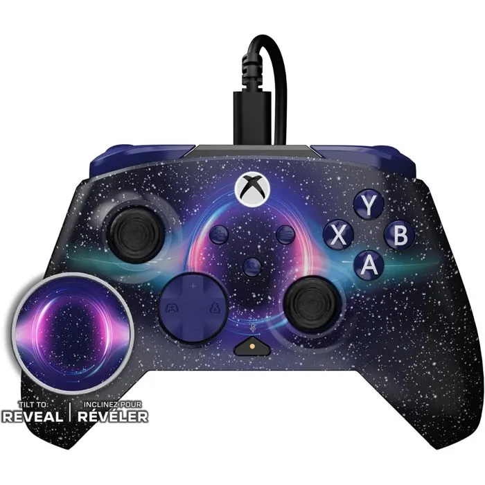 Turtle Beach Rematch Advanced - Manette de jeu filaire pour Xbox et PC - Design lenticulaire Dark Cosmos - Gâchettes arrière assignables - Compatible Application Control Hub