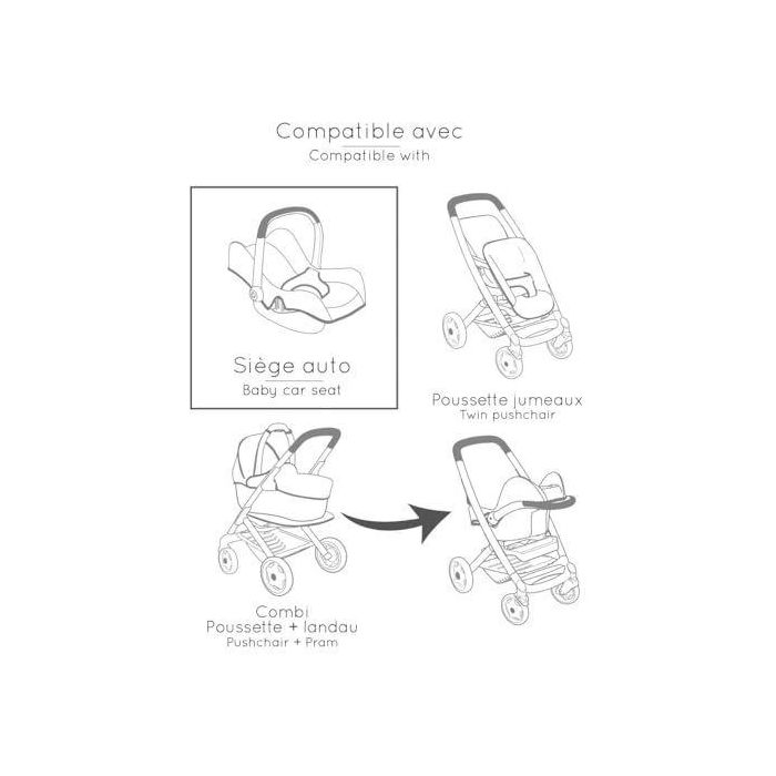 SMOBY - Maxi cosi - Siege + Chaise haute rose  -3 en 1 - Pour poupon - Des 3 ans 4