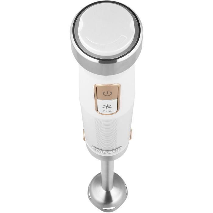 Sencor Mixeur Plongeant SHB 6551WH 1500 W Blanc, Technologie Titanium QuadBlade, Inclus Fouet Hachoir et Processeur Alimentaire