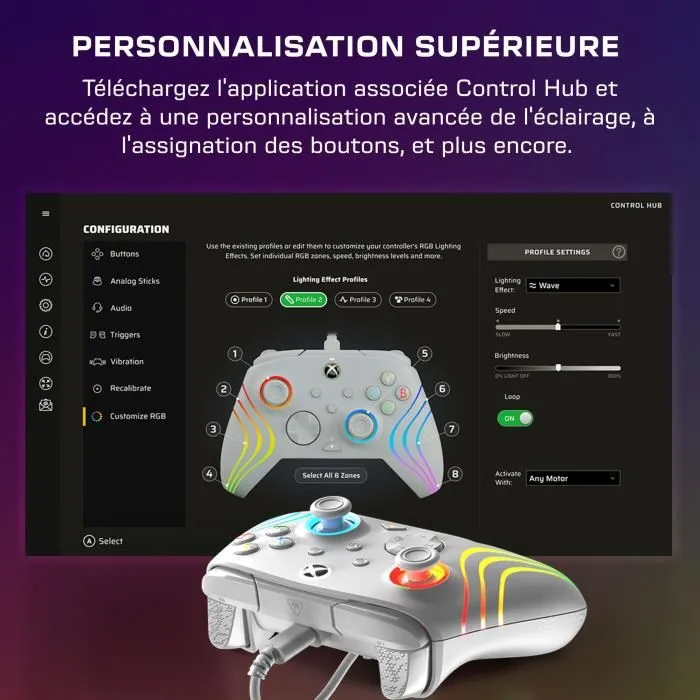 Turtle Beach Manette Afterglow Wave pour Xbox Series X|S, Xbox One et PC - Gris, RGB, avec câble 5
