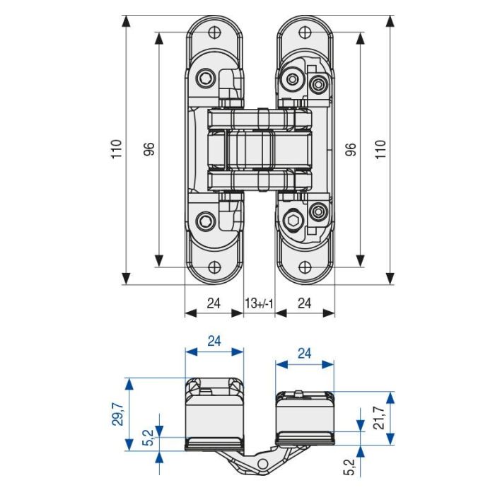 Bisagra Invisible Para Puerta. Modelo Atomika Slim K-8060 Acabado Niquel Satinad Koblenz 2