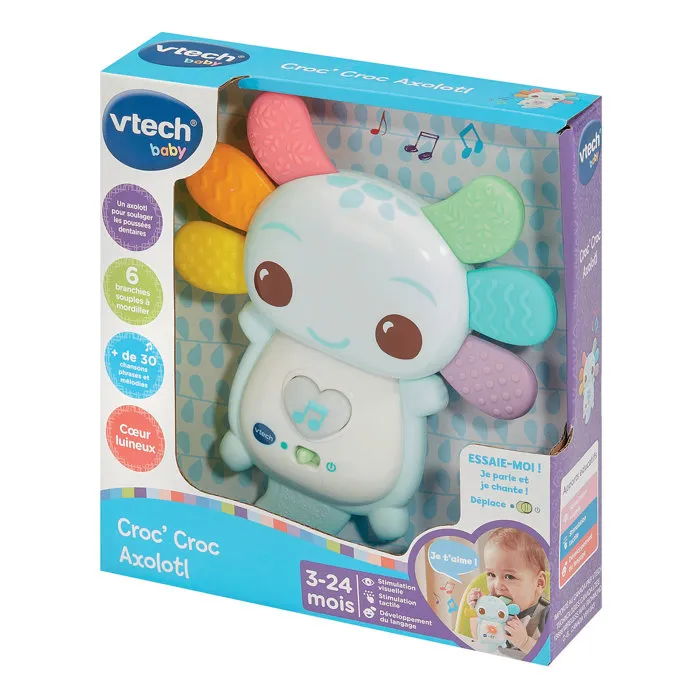 VTech Baby Croc Croc Axolotl Bleu - Anneau de dentition musical et éveil, jouet bébé 3-24 mois