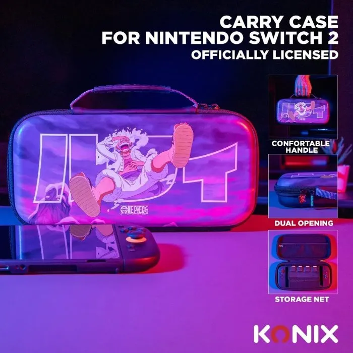 Konix Housse de transport et protection Nintendo Switch 2, OLED et Switch classique - Compartiments cartouches et accessoires - Motif One Piece Luffy Gear 5 Violet Konix Housse de transport et protection Nintendo Switch 2, OLED et Switch classique - Compartiments cartouches et accessoires - Motif One Piece Luffy Gear 5 Violet