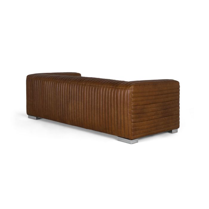 GINER Y COLOMER - Canapé 3 Places en Cuir Vintage avec Pattes en Acier - Style Moderne et Confortable - Dimensions: 220x98x67 cm - Marron 3