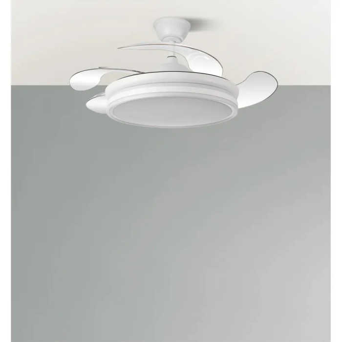 Bayomo Ventilateur DC 59W 6980lm Blanc 4 Aspas Déployables Télécommande Intensité Réglable 34,5/42x50/107 cm 1