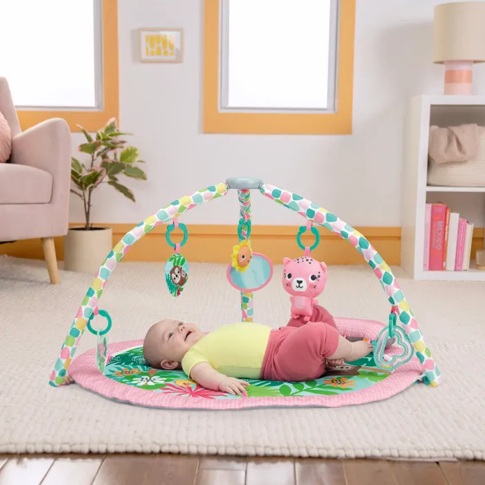 Bright Starts Tapis d'Éveil et d'Activités Pliable Rosy Rainforest FoldAway avec Arche et 7 Jouets pour Nouveau-nés - Jungle Tropicale