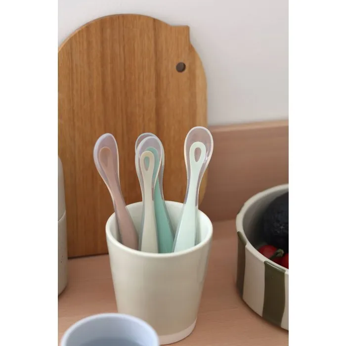 Beaba Juego de 4 cucharas de silicona para primera edad, color gris terciopelo y verde salvia BEA3384349135539 3