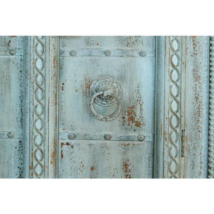 GINER Y COLOMER - Armoire en bois de manguier massif, 2 portes et 3 étagères, finition vert bleuté craquelé style ancien - 204x117x45 cm 4 GINER Y COLOMER - Armoire en bois de manguier massif, 2 portes et 3 étagères, finition vert bleuté craquelé style ancien - 204x117x45 cm 4