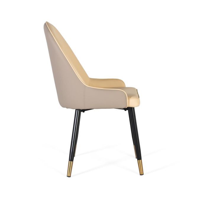 GINER Y COLOMER Lot de 4 Chaises Tapissées en Simili-Cuir Beige avec Structure en Acier Tubulaire Noir et Détail Doré - Design Moderne et Élégant 2 GINER Y COLOMER Lot de 4 Chaises Tapissées en Simili-Cuir Beige avec Structure en Acier Tubulaire Noir et Détail Doré - Design Moderne et Élégant 2