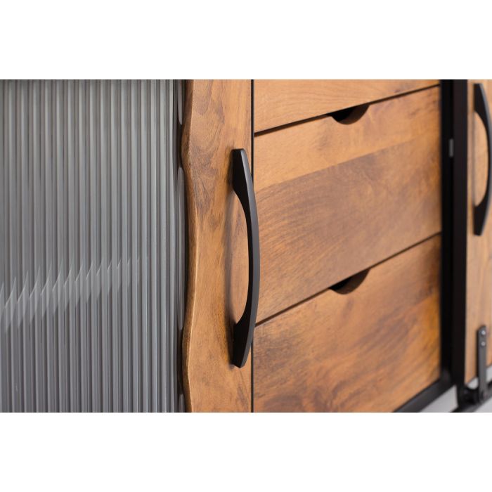 GINER Y COLOMER - Buffet en bois de manguier et métal noir et naturel, style industriel avec 2 portes coulissantes et 3 tiroirs - 150 cm de long 4