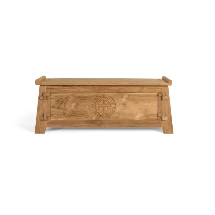 GINER Y COLOMER Coffre de Rangement en Bois de Teca Massif, Style Oriental, Finition Naturelle, L 114 x P 40 x H 42 cm GINER Y COLOMER Coffre de Rangement en Bois de Teca Massif, Style Oriental, Finition Naturelle, L 114 x P 40 x H 42 cm
