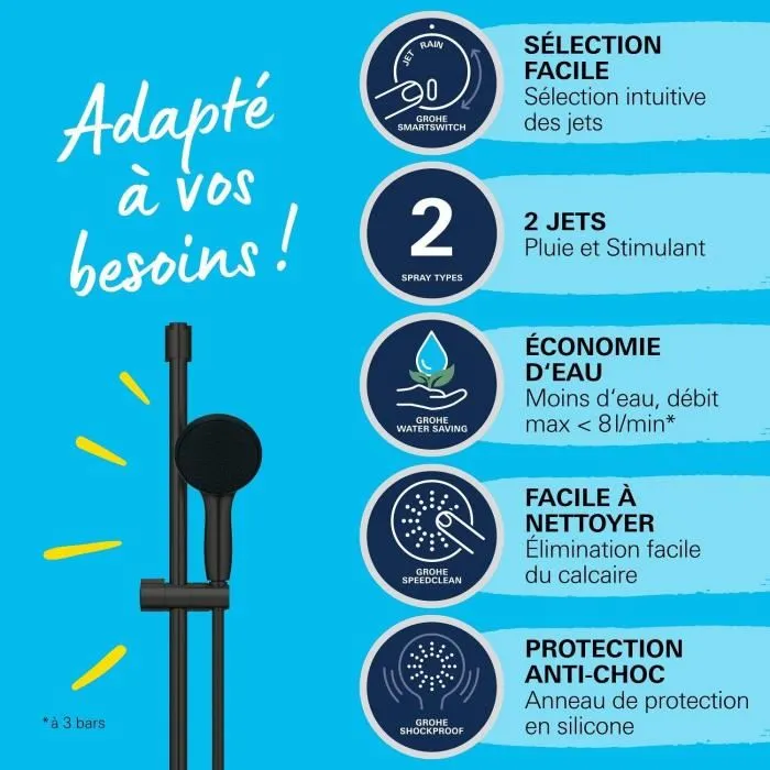 Grohe Vitalio Start 110 Set de Douche avec Rociador 2 Jets, Barre 60cm, Flexo 1.75m, Negro Mate, 279482431 3