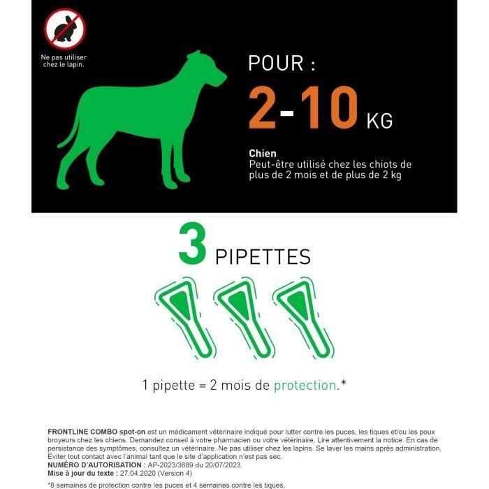 Frontline Combo chien - Anti-puces anti-tiques pour chien S - 2-10kg - 3 pipettes 2