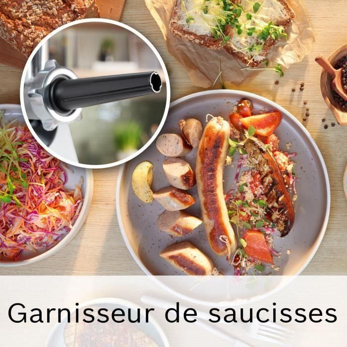 Hachoir a viande - BOSCH - MFWS420W Série 4 - Blanc - 500 W - moteur bloqué 1900 W - 2,5 kg/mn - 2 vitesses - 2 grilles de hachoir 5