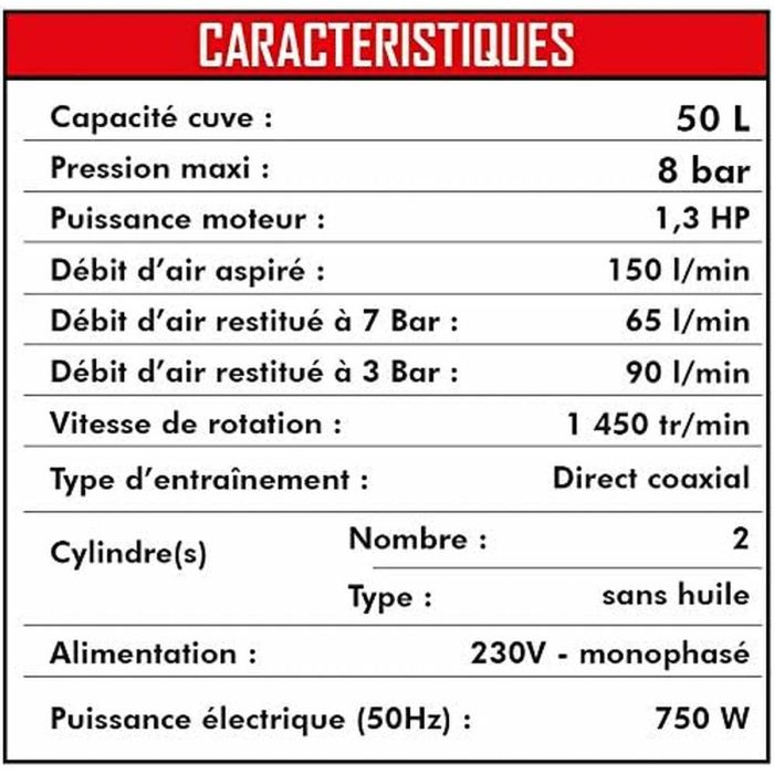 Compresseur d'air MECAFER 425523 Horizontal Silencieux 8 bar 24 L 7
