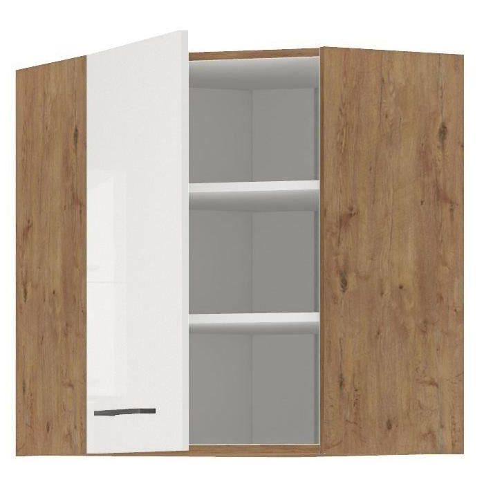 ROCK - Meuble haut d'angle - Mélaminé chene Lancelot et Blanc brillant - 58 x 58 cm 0 ROCK - Meuble haut d'angle - Mélaminé chene Lancelot et Blanc brillant - 58 x 58 cm 0