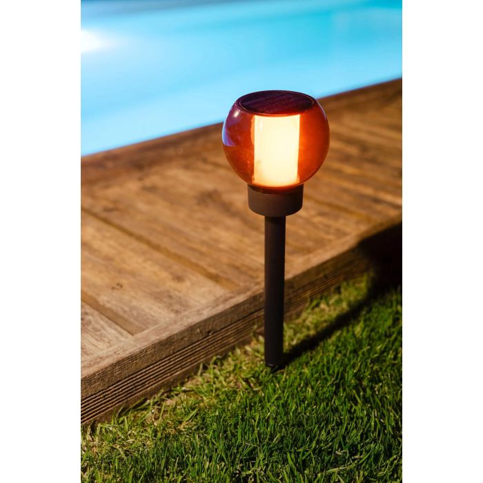 Galix G2625 Lanterne solaire extérieure effet flamme naturelle ambrée, 12 LED SMD, Ø 10,5 cm, H 41 cm, 4 lumens, autonomie 8h