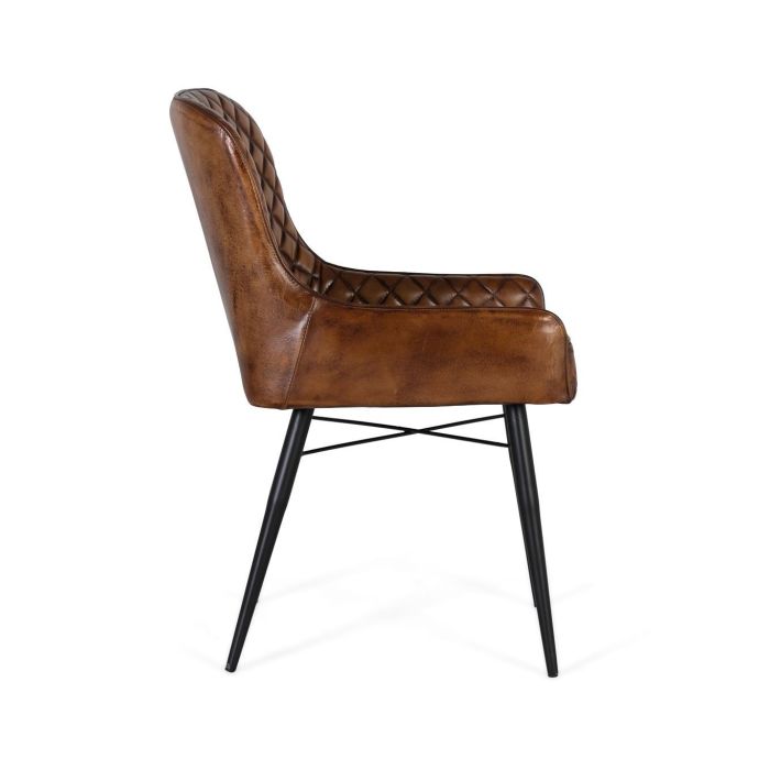 GINER Y COLOMER - Fauteuil design en cuir marron vieilli, dossier capitonné, structure en fer noir - 87x62x51 cm 2