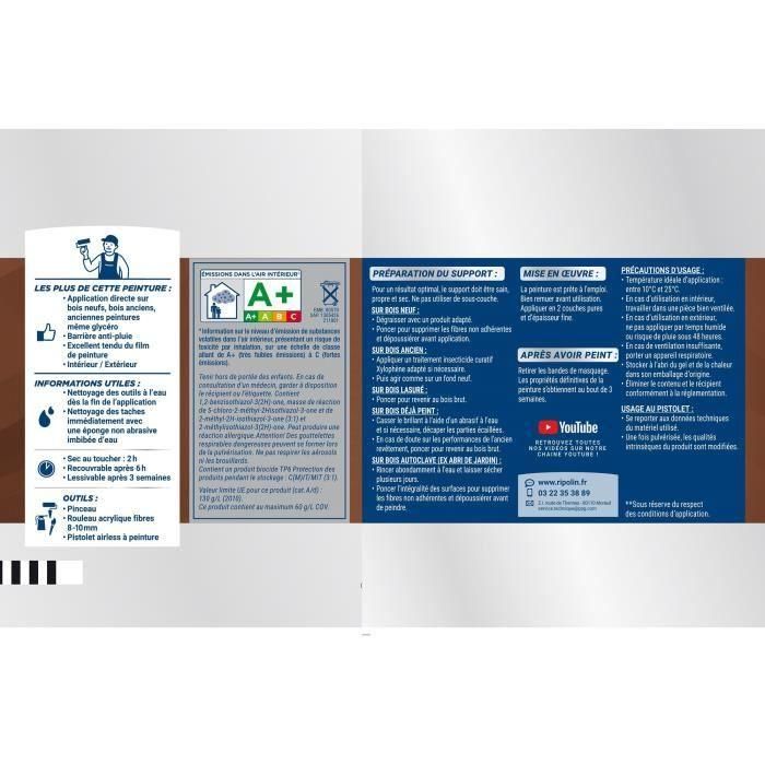 Ripolin Peinture Bois Intérieur & Extérieur Satin - 2,5L - Gris Bouleau RAL 7040 - Haute Protection 10 ans - EU Ecolabel A+ Ripolin Peinture Bois Intérieur & Extérieur Satin - 2,5L - Gris Bouleau RAL 7040 - Haute Protection 10 ans - EU Ecolabel A+