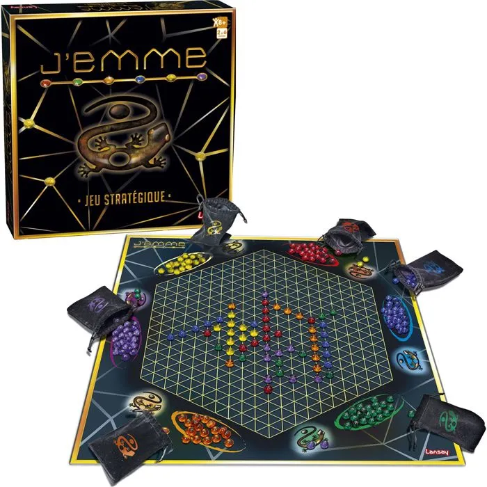 Lansay - Jeu de société stratégique familial J'EMME, à partir de 8 ans, 2 à 6 joueurs, 20 min de jeu, alignement et protection de gemmes