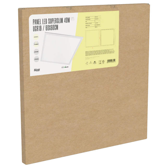 BX3 Light - Panneau LED Superslim 40W, 4500 Lm, 6000K, Blanc Froid, 60x60 cm, UGR<19, 40000h, Réf. BX3-595-40-CW BX3 Light - Panneau LED Superslim 40W, 4500 Lm, 6000K, Blanc Froid, 60x60 cm, UGR<19, 40000h, Réf. BX3-595-40-CW