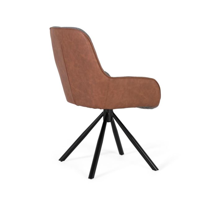 GINER Y COLOMER Lot de 2 Chaises de Bureau Giratoires avec Accoudoirs - Siège Rembourré en Tissu Gris et Simili Cuir Brun - Structure en Acier Tubulaire Noir 4