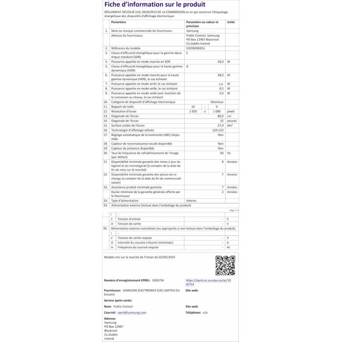 Monitor Gaming Samsung LS32DM502EUXEN Full HD 32" 15