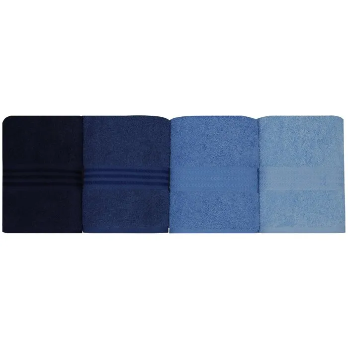 Set de 4 serviettes de main - 50 x 90 cm - Coton 100% - Bleu Set de 4 serviettes de main - 50 x 90 cm - Coton 100% - Bleu