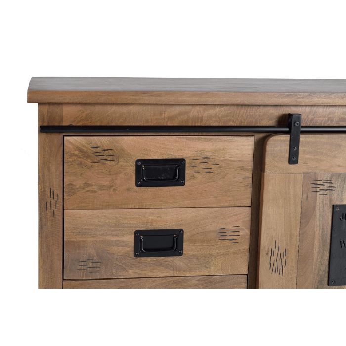GINER Y COLOMER Buffet de style industriel en bois massif d'acacia et métal, 2 portes coulissantes, 2 tiroirs, couleur naturel, 80 x 165 x 45 cm 3