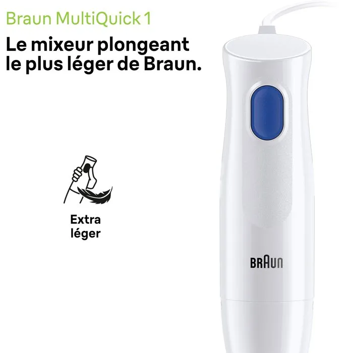 Braun MultiQuick 1 MQ10.202M - Mixeur plongeant 450 W, 1 vitesse, système EasyTwist, blanc, sans BPA, accessoires lavables au lave-vaisselle Braun MultiQuick 1 MQ10.202M - Mixeur plongeant 450 W, 1 vitesse, système EasyTwist, blanc, sans BPA, accessoires lavables au lave-vaisselle