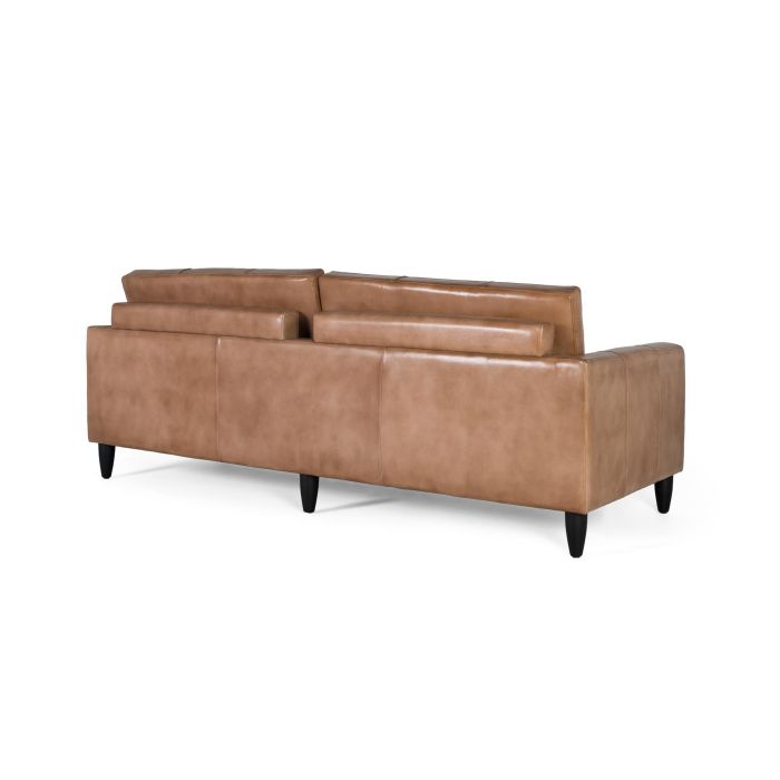 GINER Y COLOMER Canapé en peau moderne camel - Style Scandinave, canapé droit, dimensions siège 193x60cm, canapé 220cm avec coussins d'assise et de dossier 2